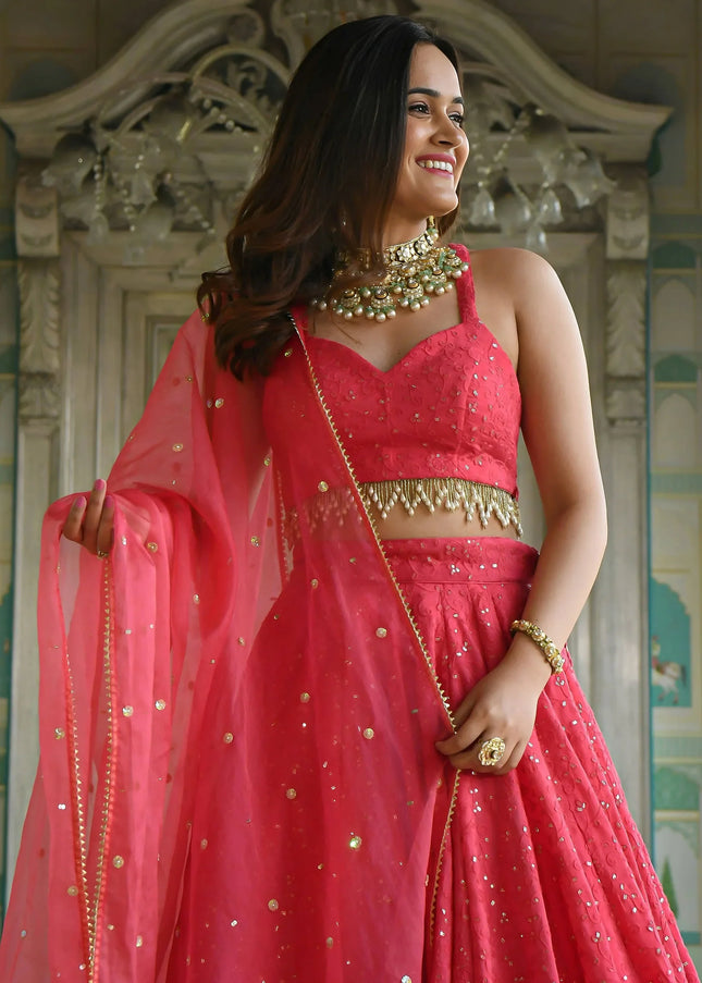 Pink Embroidered Lehenga Choli
