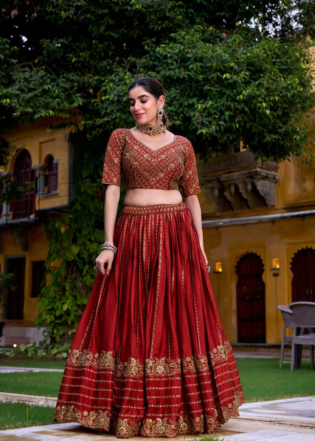 Red Embroidered Lehenga Choli