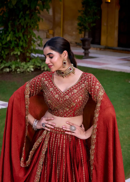 Red Embroidered Lehenga Choli