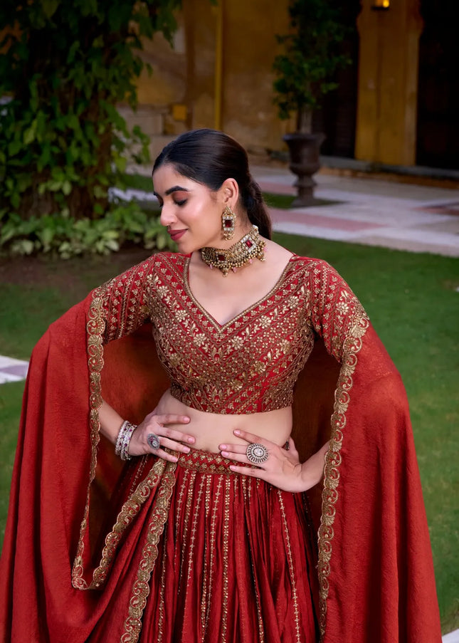 Red Embroidered Lehenga Choli
