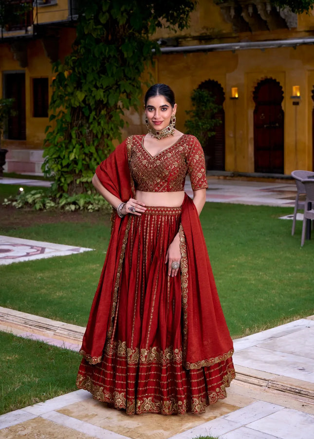 Red Embroidered Lehenga Choli