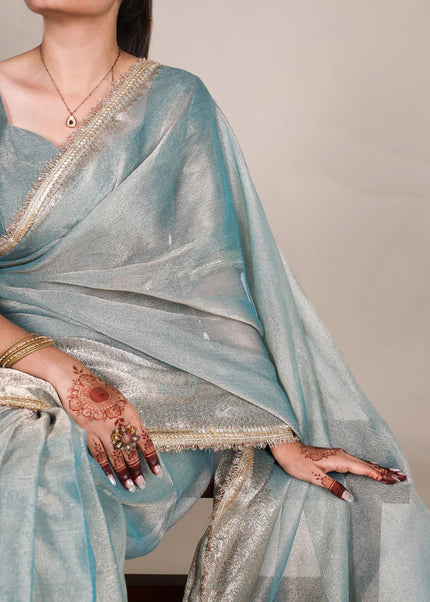 Sky Blue Embroidered Saree