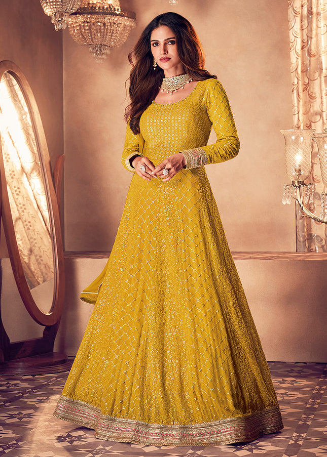 Yellow and Gold Embroidered Anarkali
