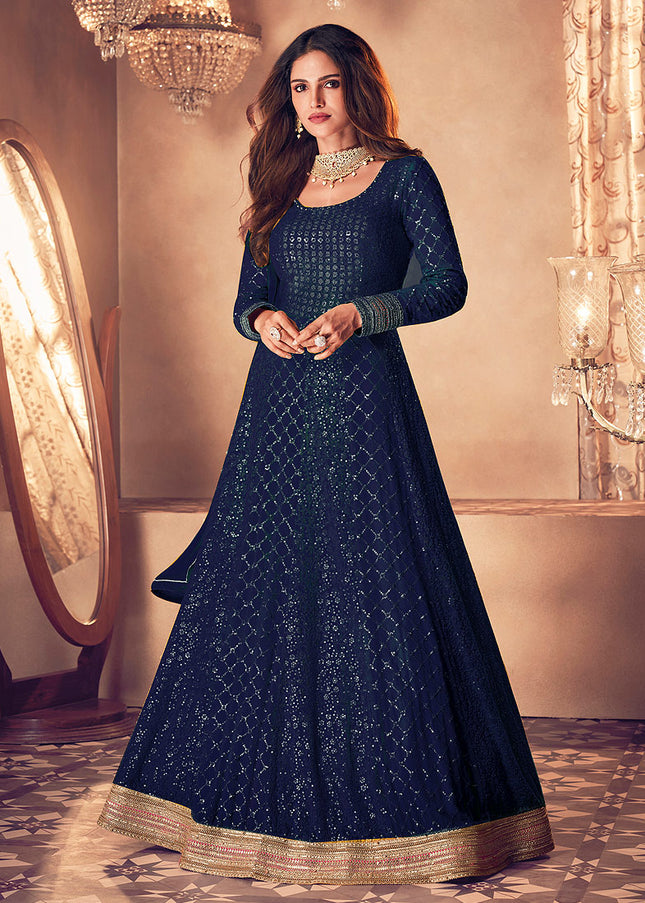 Blue and Gold Embroidered Anarkali