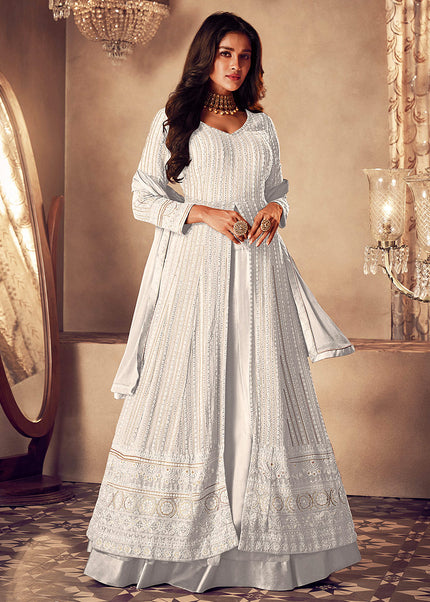 White and Gold Embroidered Lehenga Anarkali