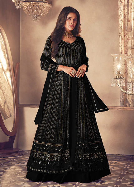 Black and Gold Embroidered Lehenga Anarkali