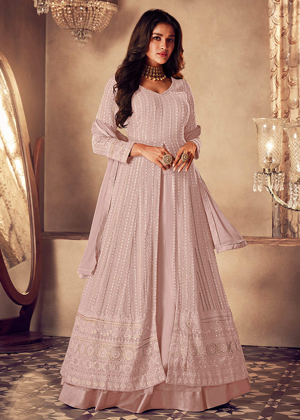 Mauve and Gold Embroidered Lehenga Anarkali