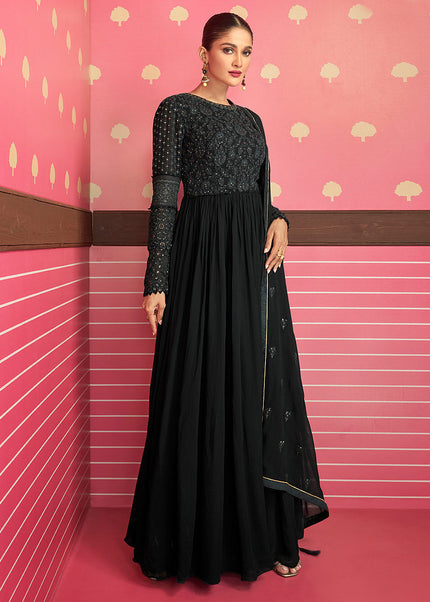 Black and Gold Embroidered  Sharara Suit