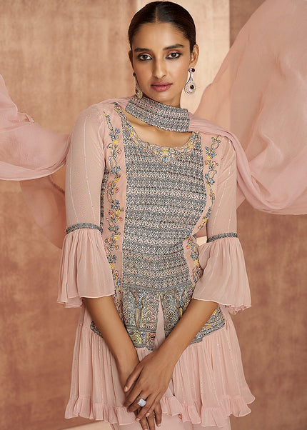 Light Pink Embroidered Gharara Suit