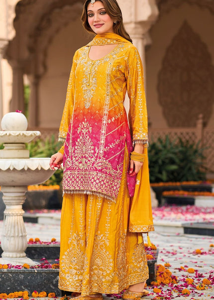 Yellow Embroidered Sharara Suit