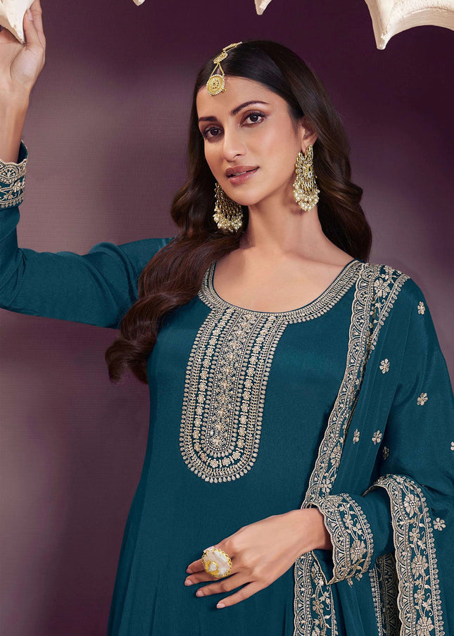 Blue Embroidered Anarkali Gown