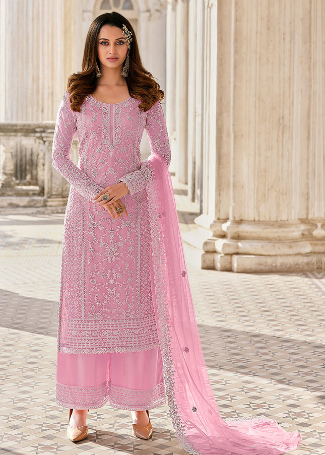 Light Pink Embroidered Pant Style Suit