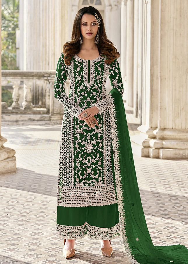 Green Embroidered Pant Style Suit