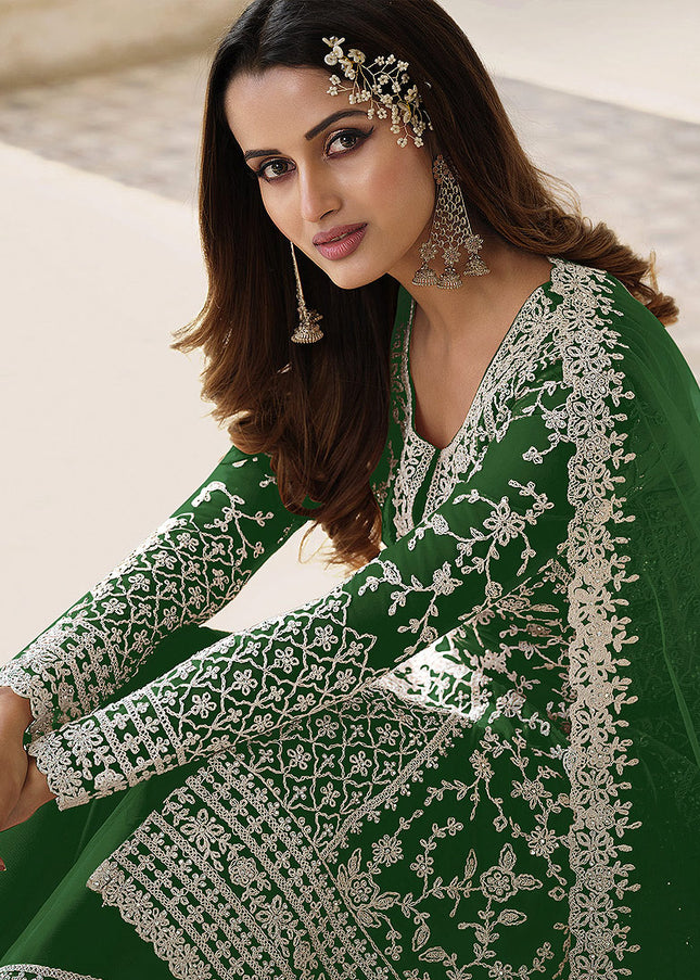 Green Embroidered Pant Style Suit