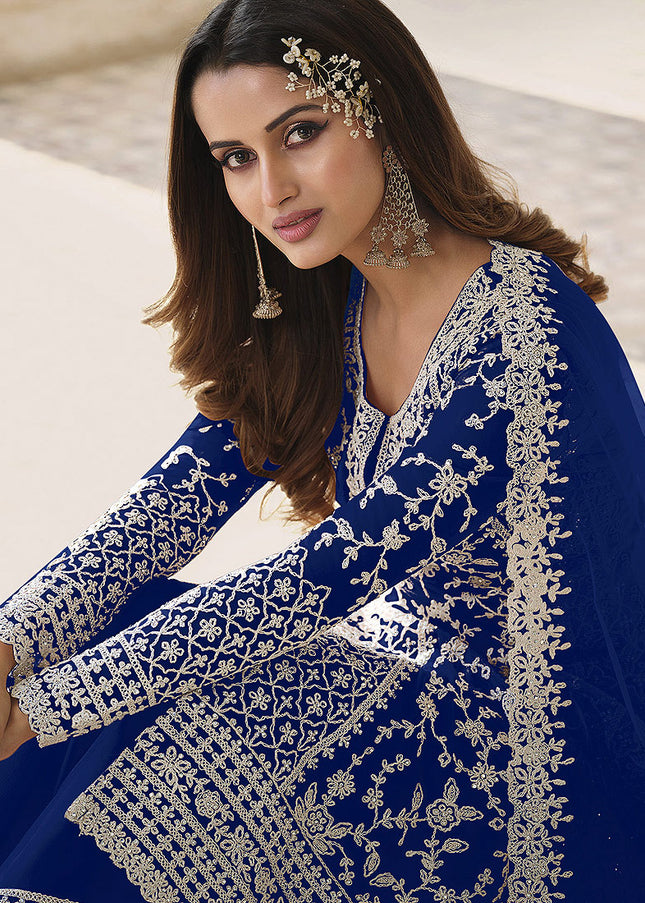 Blue Embroidered Pant Style Suit