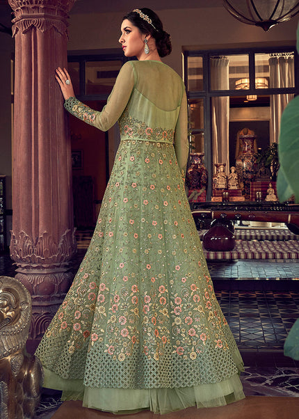 Green and Gold Embroidered Lehenga/ Pant Sytle Anarkali