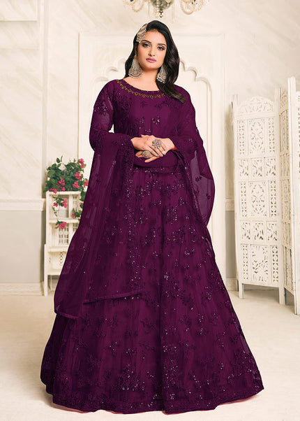 Purple Embroidered Anarkali