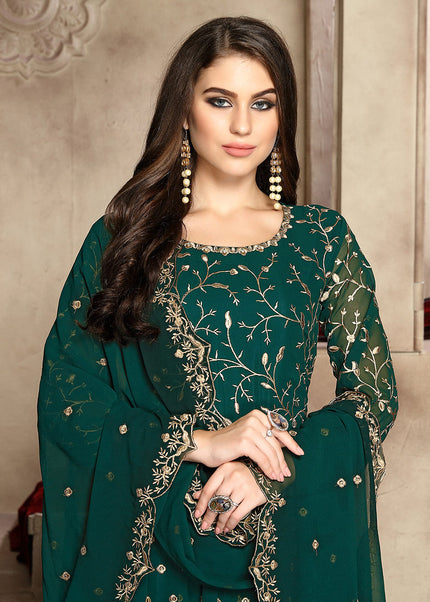 Teal and Gold Embroidered Anarkali