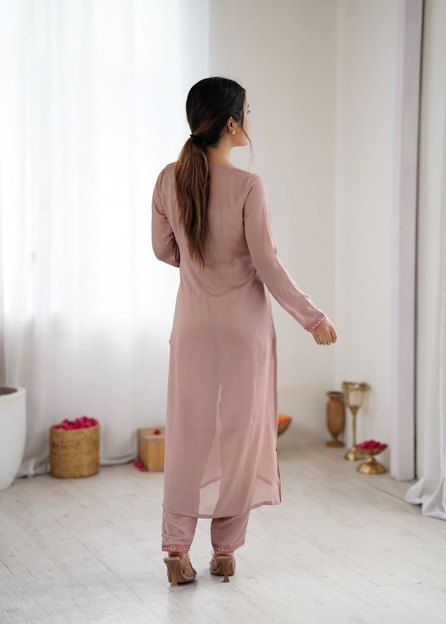 Mauve Pink Embroidered Co-Ord Set