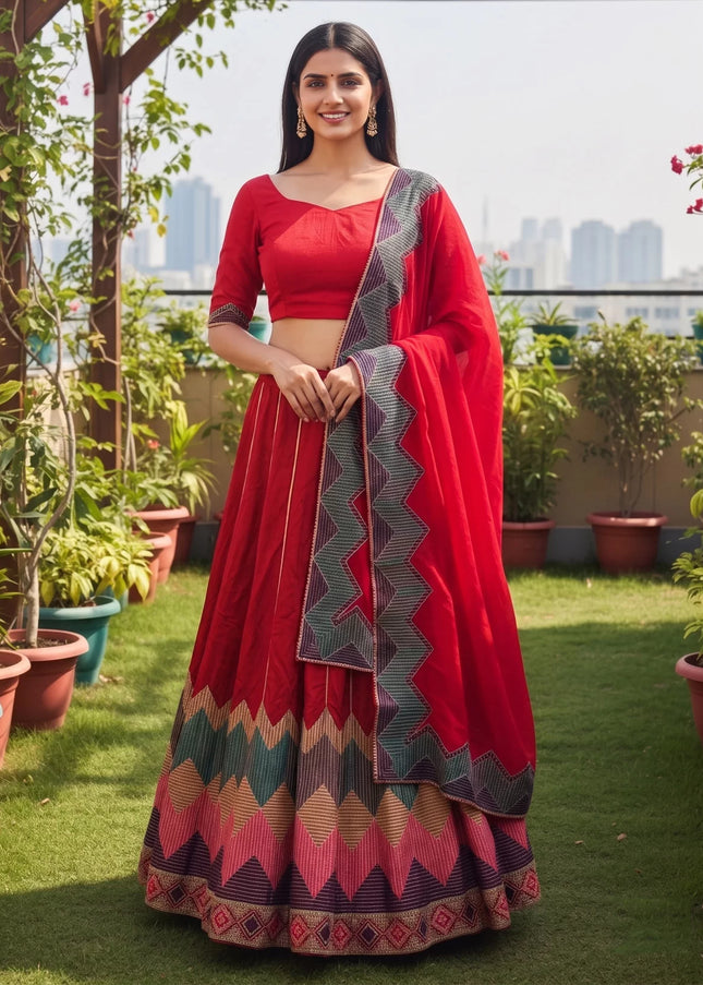 Red Embroidered Lehenga Choli