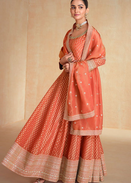 Peach Embroidered Anarkali Gown