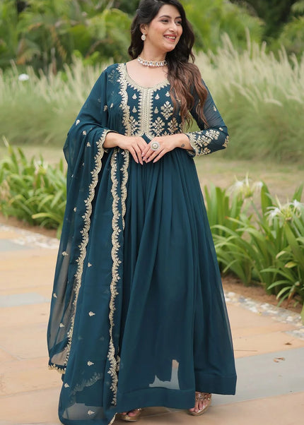 Blue Embroidered Anarkali Gown