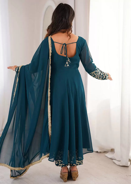 Teal Embroidered Anarkali Suit
