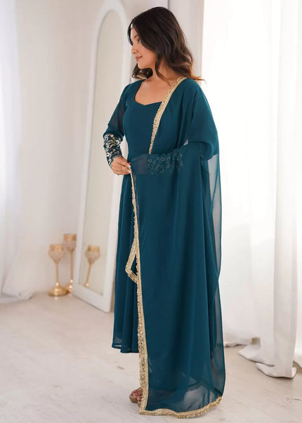 Teal Embroidered Anarkali Suit