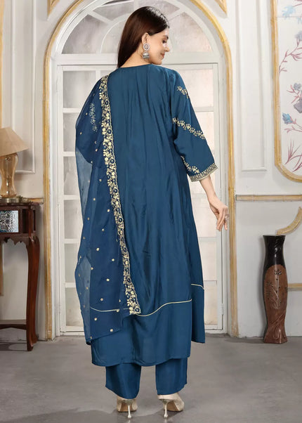 Teal Embroidered Pant Style Suit