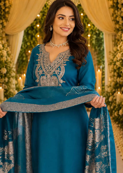 Cotton Blend Embroidered Pant Style Suit Series
