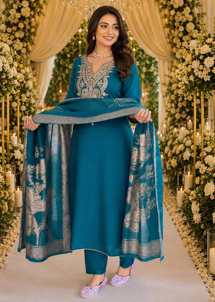 Cotton Blend Embroidered Pant Style Suit Series