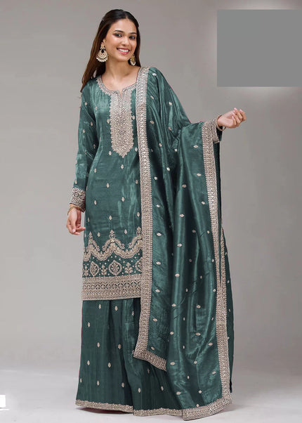 Sequins Embroidered Sharara Suit