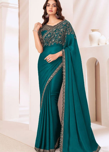 Teal Embroidered Saree