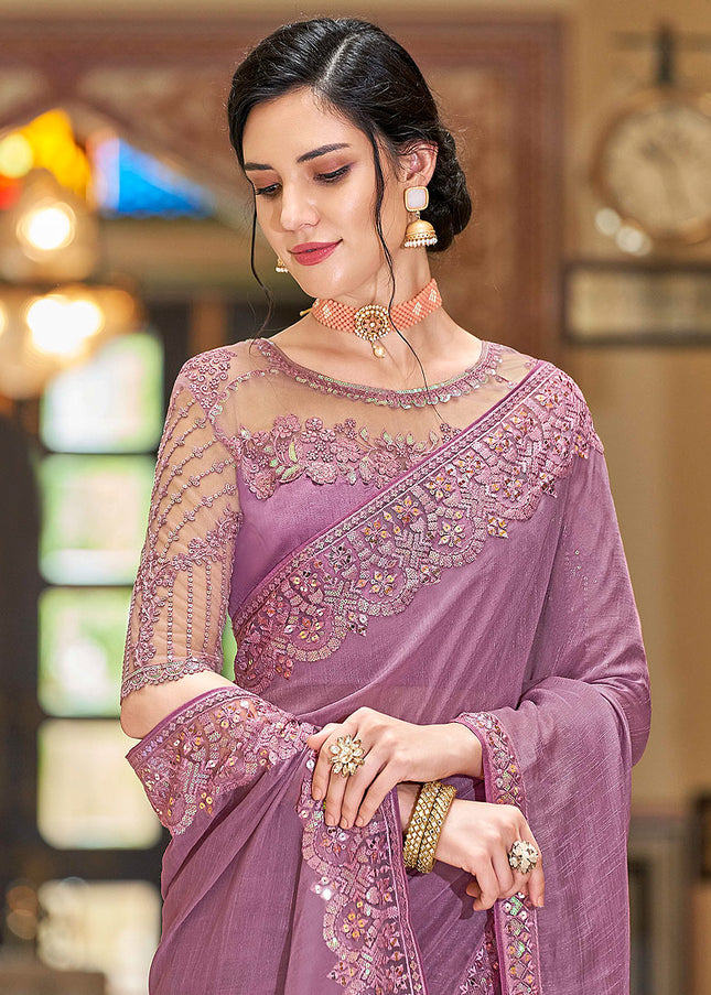 Light Purple Embroidered Saree