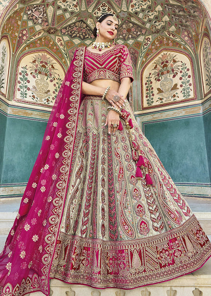 Grey and Pink Heavy Embroidered Bridal Lehenga
