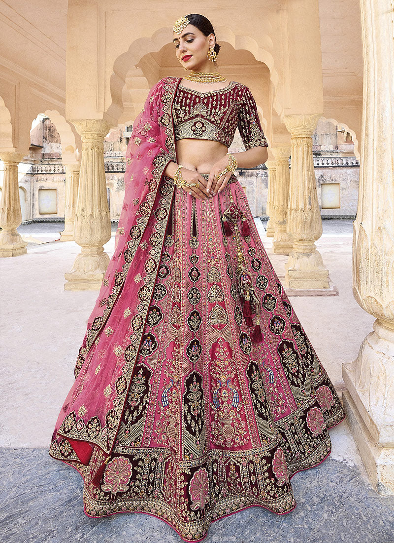 Cranberry Pink Designer Heavy Embroidered Bridal Lehenga | Saira's Boutique