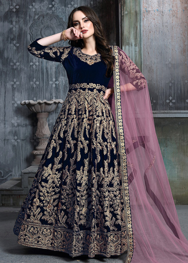 Blue and Gold Embroidered Anarkali