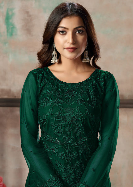 Green Embroidered Straight Pant Suit