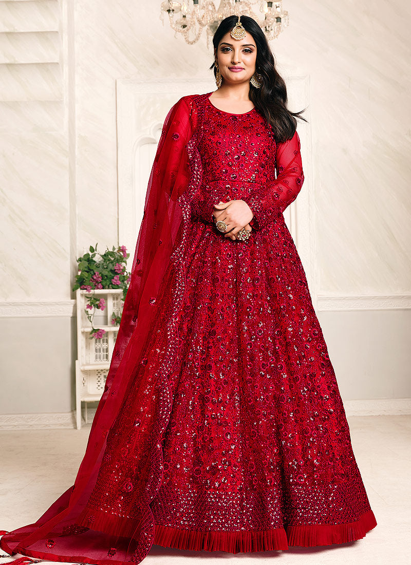 Red Embroidered Anarkali FALAKENOOR Red Embroidered Anarkali FALAKENOOR