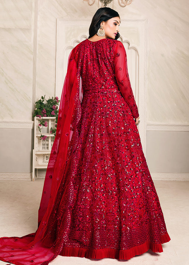 Red Embroidered Anarkali