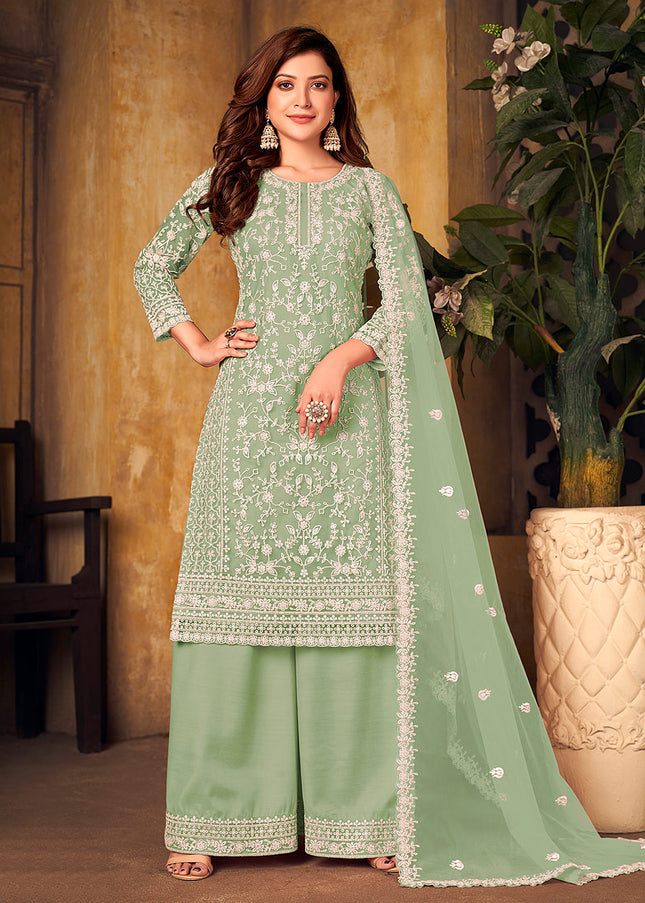 Green Embroidered Palazzo Suit