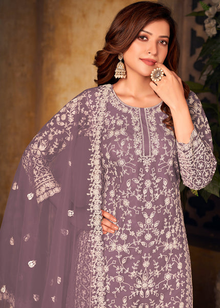 Light Purple Embroidered Palazzo Suit