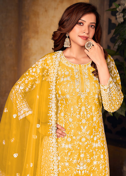 Yellow Embroidered Palazzo Suit