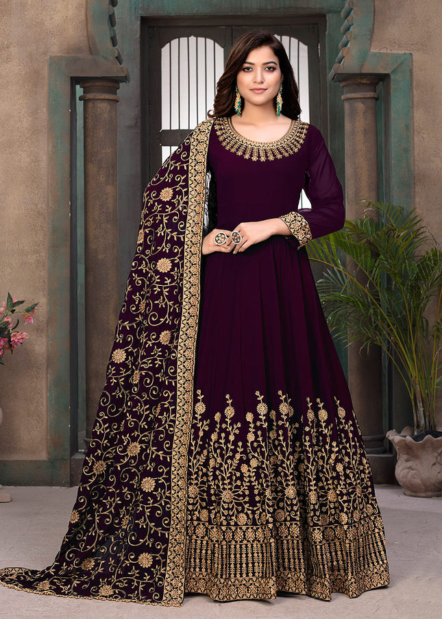 Purple and Gold Embroidered Anarkali