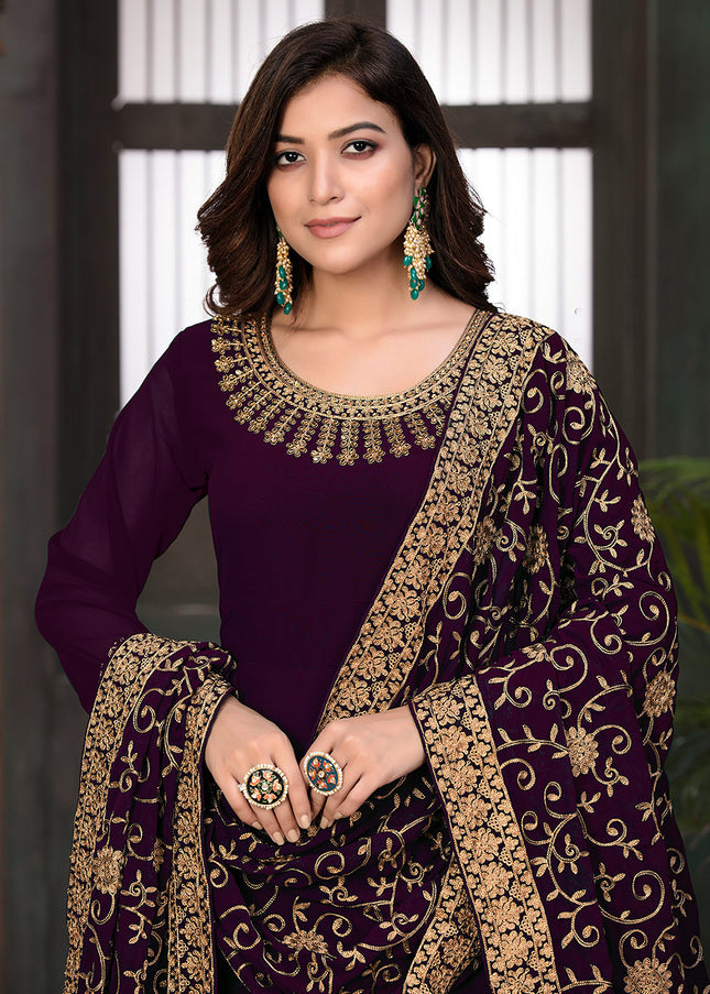 Purple and Gold Embroidered Anarkali