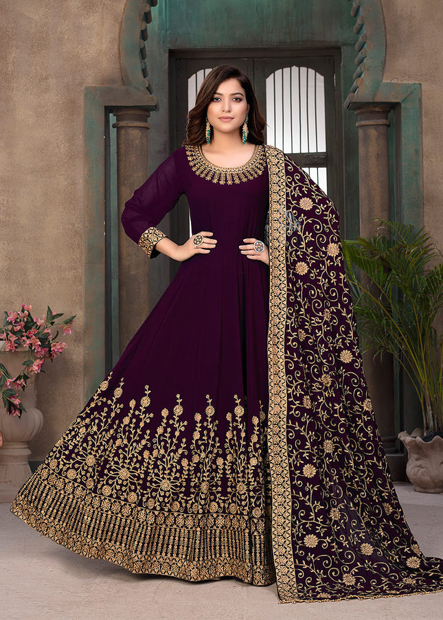 Purple and Gold Embroidered Anarkali