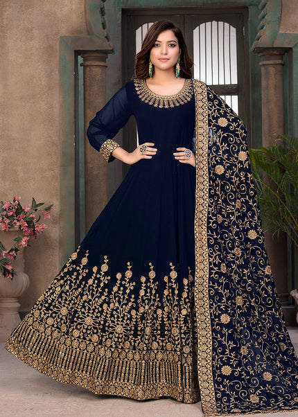 Blue and Gold Embroidered Anarkali