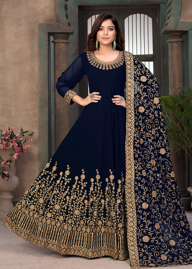 Blue and Gold Embroidered Anarkali