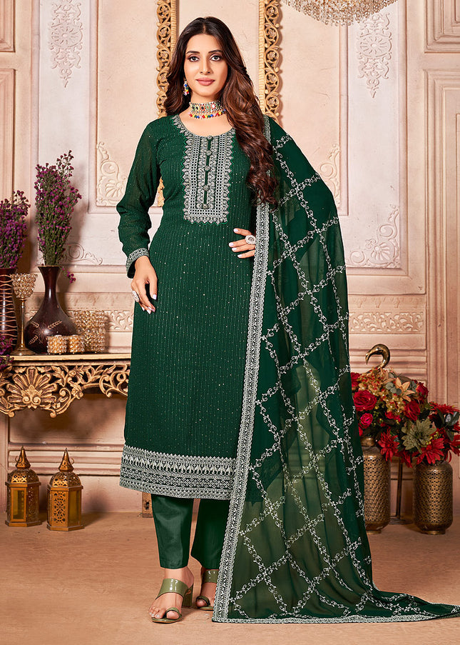 Green Embroidered Pant Style Suit