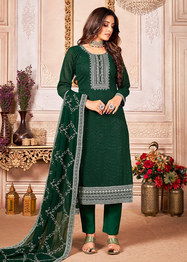 Green Embroidered Pant Style Suit